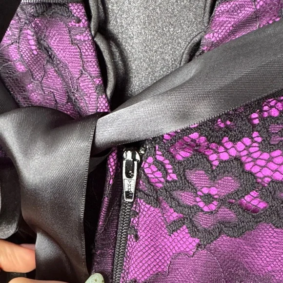 Flirt Maggie Sottero Purple and Black Lace Strapless Dress with Beaded Top - Picture 8 of 11